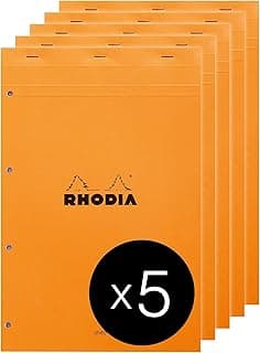 RHODIA 119600C - Bloc-Notes Agrafé N°20 Orange - A4+ - Ligné - 80 Feuilles Détachables Perforation 4 Trous - Papier Clairefontaine Blanc 80G - Couverture en Carte Enduite - Paquet de 5 blocs