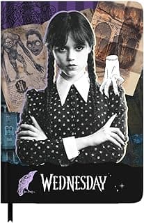 Grupo Erik Cuaderno A5 hojas blancas Miercoles Addams - Journaling notebook | Bloc de notas- Cuadernos tapa dura con marcapáginas, 192 págs