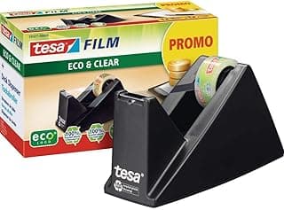 tesafilm® EasyCut ecoLogo® - Dispensador de Cinta Adhesiva - Dispensador para Escritorio con Base Antideslizante - Incluye Rollo tesafilm® Eco & Clear - 10 m x 15 mm - Color: Negro