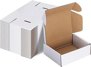 RLAVBL 15,3x10,2x5,1 cm Cajas de Cartón, Caja de Cartón con Tapa Pack 25, Cajas Pequeñas de Cartón Ondulado, Blanco.