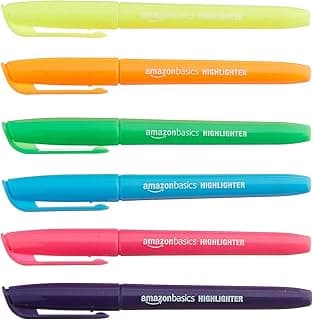 Amazon Basics Subrayadores de vivos, Paquete de 12, Surtido colores