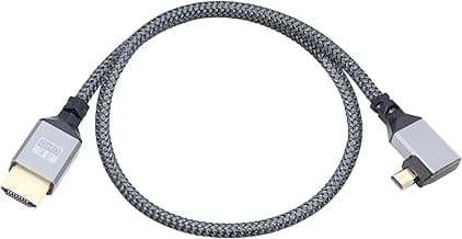 RIIEYOCA Cable adaptador Micro HDMI a HDMI 4K, ángulo izquierdo de 90 grados Micro HDMI macho a HDMI macho Cable trenzado de nailon corto de aluminio, compatible con 4K UHD, 50 cm (gris)