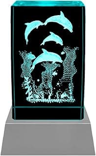 Kaltner Präsente - Bloque decorativo de cristal con iluminación LED e imagen 3D, diseño de delfines