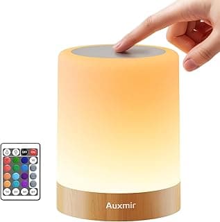 Auxmir Lámparas de Mesita de Noche, 1800mAh Recargable Lámpara LED de Mesa con USB, Temporizador, Control Táctil y Remoto, 13 Colores de Luz Regulable, Lámpara Noche Inalámbrica Colgante