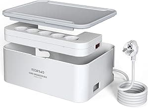 Regletas Enchufes con Caja Organizadora de Cables, Redagod Regletas de Enchufes (2500W) con Interruptor,5 Puertos AC+3 Puertos USB(15.5W) 2M Cable 29.5x20.8x11.8CM -Bianco
