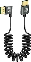 RIIEYOCA 8K 90 Grados HDMI a HDMI Cable en Espiral Corto, ángulo Derecho 48Gbps de Alta Velocidad HDMI2.1 Soporte 8K @ 60Hz, Compatible con Videocámaras, Monitores (Derecha)