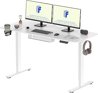 FLEXISPOT Escritorio Elevable Eléctrico Mesa Escritorio con Tablero140x60cm, Standing Desk, Mesa Elevable con 2 Ganchos, Portavasos y Organizador de Cables, 4 Botones de Memoria, para Oficina & Hogar