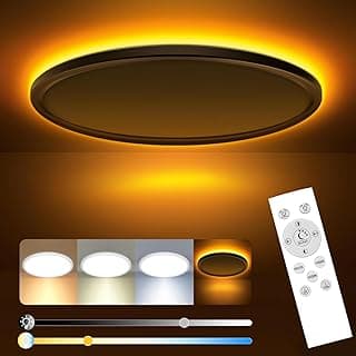 slochi Lampara Techo, 24W 2800LM Plafon Led Techo, Panel Plano Regulable con mando a distancia, Luz Nocturna Regulable 1800K，3000K-6500K Lámpara de techo Slim salon, dormitorio-Blanco redondo