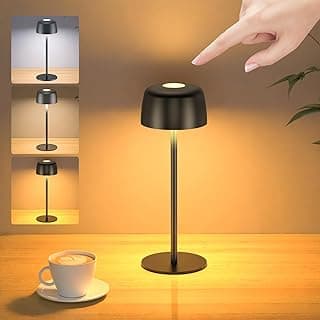 Lámpara de Mesa Inalámbrica Metal, H25cm Lámpara de Noche Recargable Brillo Ajustable 3 Temperaturas de Color, Lámpara de Escritorio IP54 Impermeable para Dormitorio, Exterior, Cafetería, Restaurante