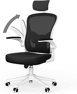 naspaluro Silla de Oficina Ergonómica con Soporte Lumbar, Silla de Escritorio con Reposacabezas Ajustable, Reposabrazos Abatibles, Respaldo Transpirable, Silla Giratoria para Oficina en Casa, Blanco