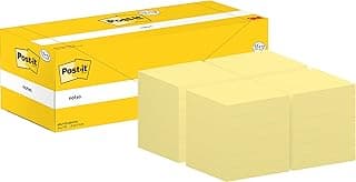 Post-it Notas Canary Yellow - Paquete de 12 Blocs + 12 GRATIS, 100 Hojas por Bloc (76 mm x 76 mm) Color Amarillo - Notas Autoadhesivas para Listas de Tareas y Recordatorios
