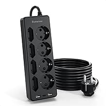 Regletas Enchufes con USB,Regleta 8 Tomas de AC y 2 USB A 1 USB C Enchufe Multiple,Regleta Enchufes Proteccion Sobretension, 2 M Alargador Enchufe Plano con Interruptor para Mesa, Oficia, Casa, Negro