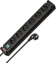 Brennenstuhl Bremounta regleta de enchufes de 6 Tomas con Interruptor (regleta eléctrica con Tomas de 90 Grados, regleta con opción de Montaje y Cable de 3m) Negro