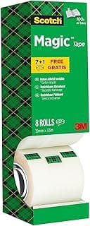 Scotch Magic Cinta Adhesiva Invisible - Caja de 8 Rollos de 19mm x 33m - Cinta Adhesiva de Uso General para Reparación, Etiquetado y Sellado de Paquetes y Documentos