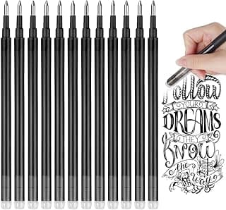 Vicloon Recambios de Tinta Borrable, 12Pcs Recarga Borrable, 0.7 MM Punta Redonda Recarga Borrable, Adecuado para Reemplazo Recambios de Tinta para Bolígrafo Roller (Negro)