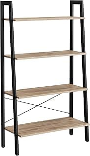 VASAGLE Estantería de Escalera, Estantería de 4 Niveles, para Salón, Dormitorio, Cocina, Oficina en Casa, Estilo Industrial, Marco de Acero, Marrón Camello y Negro LLS144B50