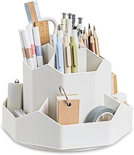 Newpop Organizador de escritorio, portalápices giratorio de 360 grados, organizador bolígrafos y papelería, 9 compartimentos, práctico