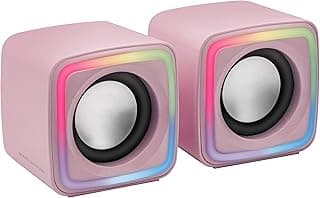 Mars Gaming MSCUBE, Altavoces Gaming Compactos 8W, Sonido DSP Espacial, Iluminación RGB Active-Flow, Control Box, Conectividad USB + Jack 3.5mm, Rosa