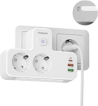 TESSAN 5 en 1 Ladrón Enchufes Multiples USB C 20W, Ladron Enchufes 4000W con 3 USB, Enchufe Multiple Cargador Adaptador Enchufe con Interruptor, Regleta Pared para Oficina, Cocina, Blanco