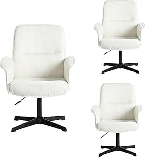 MEUBLE COSY Juego de 3 Sillas de Escritorio Sillones de Maquillaje Giratoria Altura Ajustable con Reposabrazos para Estudio Dormitorio Oficina en Tela de Felpa, Blanco
