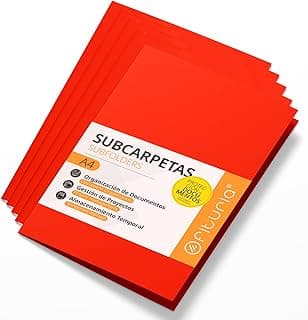 Subcarpetas Cartulina A4, Carpetas Archivadoras de Papel 180gr, Carpeta Clasificadora para Documentos, Pack de 50 Subcarpetas Oficina de Colores para Archivar y Ordenar Papeles - Ofituria (Rojo)