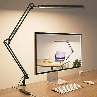 SKYLEO Lámpara Escritorio Flexo LED Escritorio 80 cm - 5 modos de color x 11 niveles de brillo - Brazo oscilante ajustable - Temporizador y función de memoria - 12W Flexo - Negro