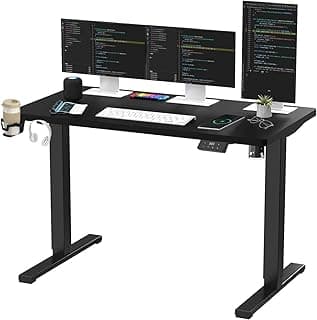 SANODESK QS Escritorio Elevable Eléctrico 140x60 cm, con Controlador de Pantalla Digital y Memoria, Gancho para Auriculares y Soporte para Bebidas, Escritorio Ergonómico para Oficina y Hogar - Negro