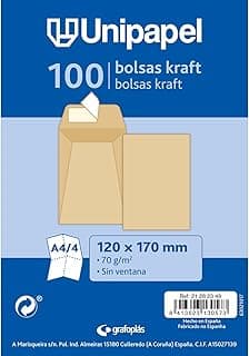 Unipapel | Pack 100 Sobres Papel Kraft 70g | 120x170mm | Bolsa Cierre Recto con Tira Autoadhesiva Silicona Autodesk | Apertura Superior | Elegante Papel Verjurado | Ideales para Documentos de Oficina