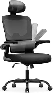 naspaluro Silla de Oficina Ergonómica con Soporte Lumbar, Silla de Escritorio de Respaldo con Reposacabezas y Altura Ajustables, Reposabrazos Abatible, Silla de Ordenador para Oficina en Casa, Negro