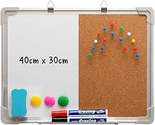 DOEWORKS Pizarra Mixta 40 x 30cm Pizarra Magnética Blanca & Tablón de Corcho, Pizarra Combinada Doble Cara, Tablero de Anuncios para Hogar Oficina Escuela