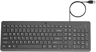 HP 150 Teclado QWERTY Español con Cable - (Indicadores LED, Puerto USB-A, 12 Teclas de Atajos, Windows 10, Windows 11) Color Negro