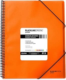 Grafoplás 39835252 Carpeta de Fundas con Espiral, Tapas de Polipropileno, 50 Fundas, A4, Color Naranja, Maxiplás Blackline Cristal