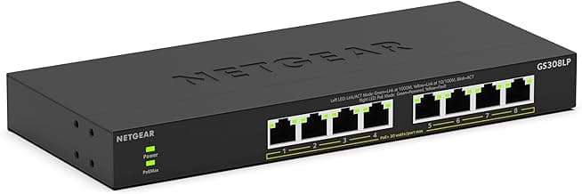 NETGEAR Switch no gestionable Essentials de 8 Puertos Gigabit Ethernet PoE (GS308LP): con 8 Puertos PoE+ de 60 W actualizables, Montaje de sobremesa o en Pared