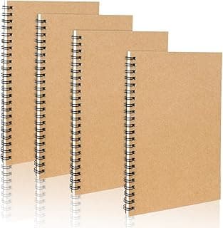 OFFCUP A5 Tapa Dura, 4pcs Bloc de Notas Espiral, 60 Fotos/120 Páginas Cuadernos, Cuaderno, Cuaderno Escolar, Diario, Bloc De Notas de Espiral Para la Universidad, Reuniones, (Cubierta de Papel Kraft)