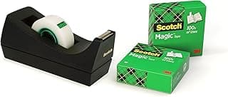 Scotch Magic - Dispensador de cinta adhesiva, portarrollos de sobremesa con 3 rollos, transparente 19 mm x 33 m, base antideslizante, color negro