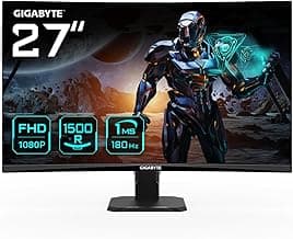 Gigabyte GS27FC 27" Monitor de Juego Curvo FHD - 1920 x 1080, 1500R, 180Hz, 1 ms, 250 CD/m², FreeSync Premium, HDR Ready, HDMI 2.0, Displayport 1.4