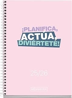 Miquelrius - Agenda Escolar 2025 2026, Planificación 10 meses: de Septiembre a Junio, Tamaño 117 x 174 mm, Día Página, Cubierta de Cartón Forrado, Espiral Metálico Blanco, Español-Inglés