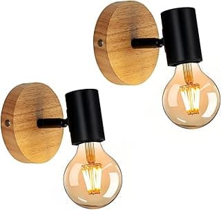Tealight 2 Piezas Lámpara de Pared Vintage, Aplique Pared Interior de Madera, Metal Industrial E27 Luz de Pared para Dormitorio Pasillo Cocina