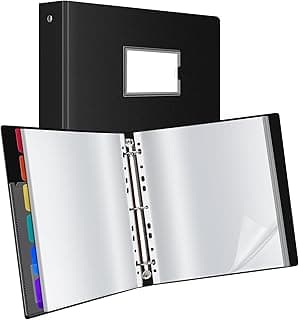 Uquelic Carpeta Anillas A4– Archivador para Presentación con 80 Fundas Plástico y 6 Páginas Divisorias de PP de Colores para Organizar y Archivar Documentos (Negro)