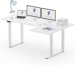 FLEXISPOT QS- Escritorio Eléctrico Ajustable en Altura 180x110cm con 4 Patas, Escritorio en Forma L, Mesa de Comedor, Mesa Gaming Standing Desk con 2 Motores Potentes (Blanco)