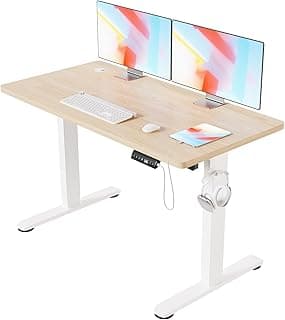 Devoko Escritorio Elevable Eléctrico 140 * 70cm Mesa para Computadora Ajustable en Altura con Bandeja de Gestión de Cables y Memoria de 3 Funciones,con Tecnología Anticolisión Roble