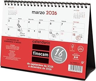 Finocam - Calendario Neutro Sobremesa 16 Meses 2025 2026 Mes Vista Septiembre 2025 - Diciembre 2026 (16 meses) Neutro Español