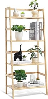 VEVOR Estantería de Escalera de Bambú de 4 Niveles de 530 x 320 x 1250 mm, Estantería Trapezoidal Abierta, Soporte Independiente para Plantas y Flores para Baño, Dormitorio, Oficina, Color Madera