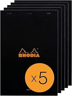 RHODIA 190009C - Bloc-Notes Agrafé N°19 Black - A4+ - 80 Feuilles Détachables - Papier Clairefontaine Uni Blanc 80 g/m² - Couverture en Carte Enduite - Paquet de 5 blocs