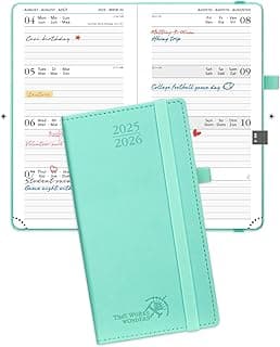 POPRUN Agenda 2025 2026 Pequeña 16,5 x 9 cm, Semanal 17 Meses de Ago.2025 a Dic.2026, 1 Semana 2 Páginas, Tapa Dura en 80 GSM Papel, Verde