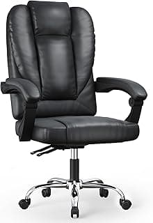 naspaluro Silla de Oficina Ergonómica, Silla Escritorio de Cuero PU, Diseño Tapizado con Resorte, Respaldo Alto Ajustable, Silla Giratoria con Ruedas Silenciosas, Negro