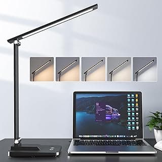 Lampara Escritorio LED, 15 Modelos Flexo LED Escritorio, 3 Brillo + 5 Colores Flexo Escritorio para Estudiar, Ajustable + Portátil Lampara LED Escritorio, 500LM Lampara de Mesa, Lampara de Escritorio