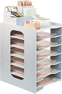 A4 Organizador Escritorio Papeles de 7 Niveles, bandejas Oficina apilables en Malla metalicas con portalapices Escritorio, Organizador de Archivos, Bandeja Escritorio organizadors para Oficina hogar