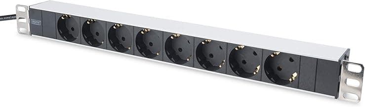 DIGITUS DN-95401 - Base de enchufe múltiple de 19" - 8 tomas - Clavija de entrada CEE7/7 - 1U - 250VAC 50/60Hz - 16A - 4000W - Para armarios de red y servidores de 19