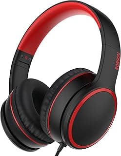 RORSOU R10 - Auriculares supraaurales con micrófono, Ligeros, Plegables, estéreo, Graves con Cable de 1,5 m, Auriculares portátiles con Cable para Smartphone, Tablet, computadora, MP3/4 (Negro)